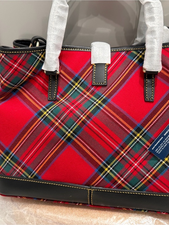 Dooney Bourke Handbags - Plaid Red Tote Bag with Black Trim